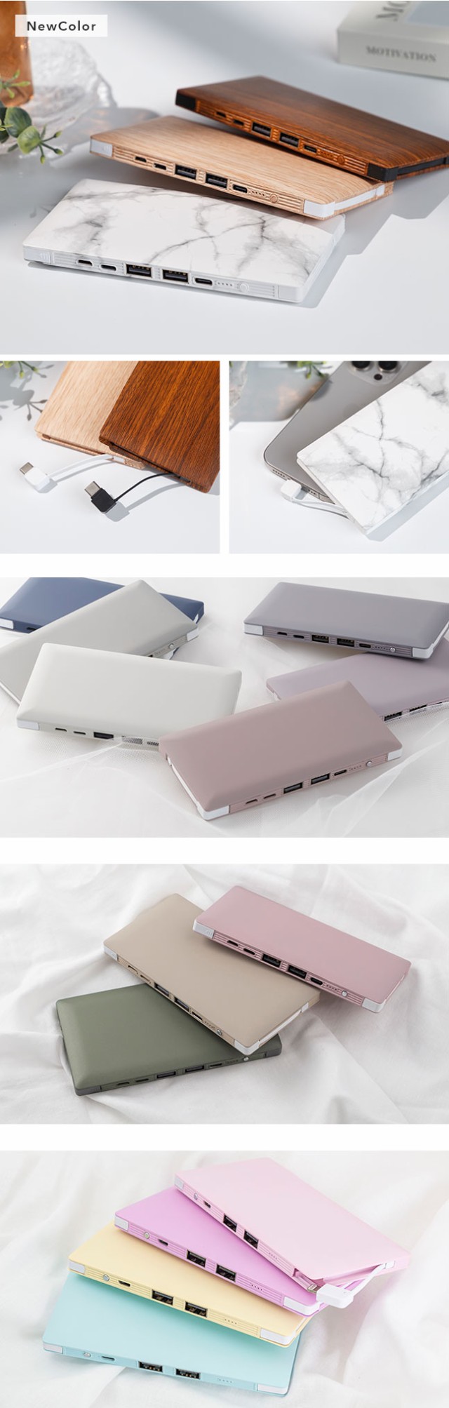 モバイルバッテリー,10000mAh,大容量,携帯,充電器,薄型,軽量,薄い,軽い,パステルカラー,ケーブル内蔵,iphone,スマホ,スマートフォン