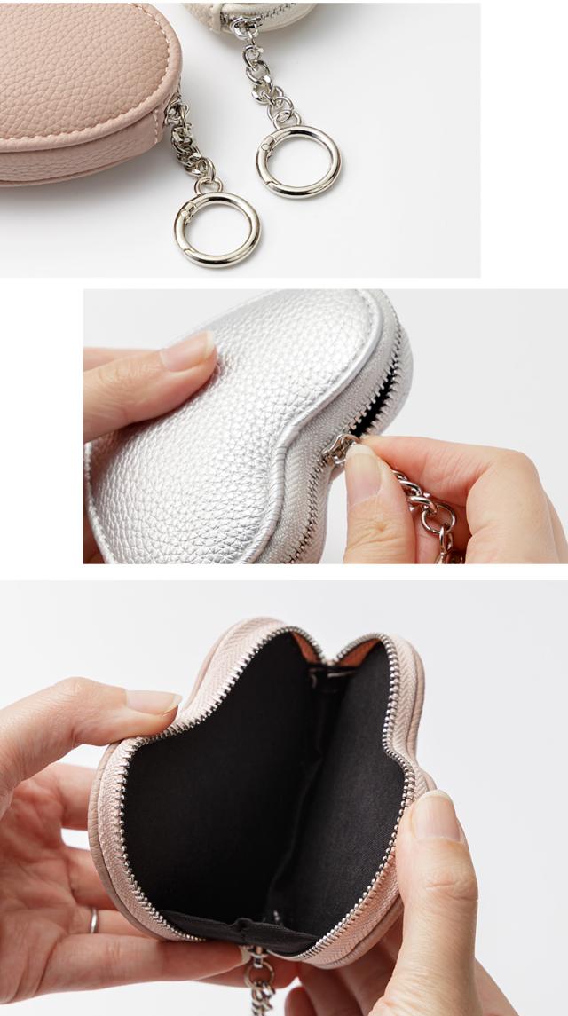 ハート型,ポーチ,コインケース,財布,ミニ財布,ミニウォレット,小物入れ,小銭入れ,薬入れ,かわいい,可愛い,大人,女子,レザー,カラビナ付き,おしゃれ