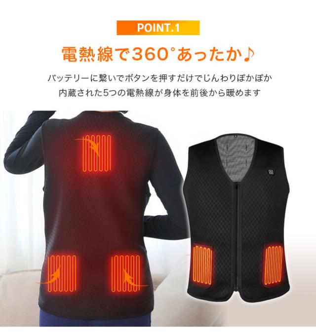 電熱,ヒートベスト,USB,あったかグッズ,防寒対策,ポータブル,加熱式,ジャケット,男女兼用,洗える,洗濯,軽量,インナー,アウター,温かい