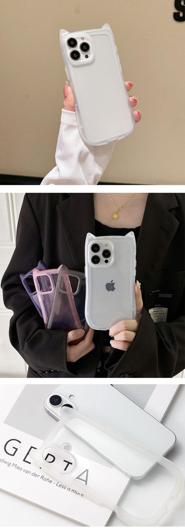 iphoneケース,韓国,ねこみみ,猫耳,クリアケース,背面クリア,かわいい,おしゃれ,シンプル,女子,個性的,くびれ,シンプル,人気,トレンド,くすみカラー