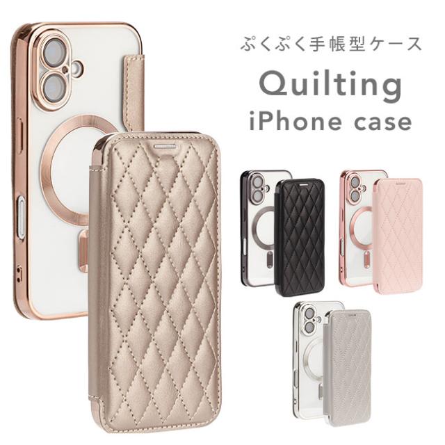 キルティング,手帳型ケース,フリップケース,ダイアリーケース,大人可愛い,ゴージャス,フェミニン,iphoneケース,MagSafe対応,マグセーフ対応,ワイヤレス充電対応,かわいい,韓国,TPU,シンプル,透明,クリア