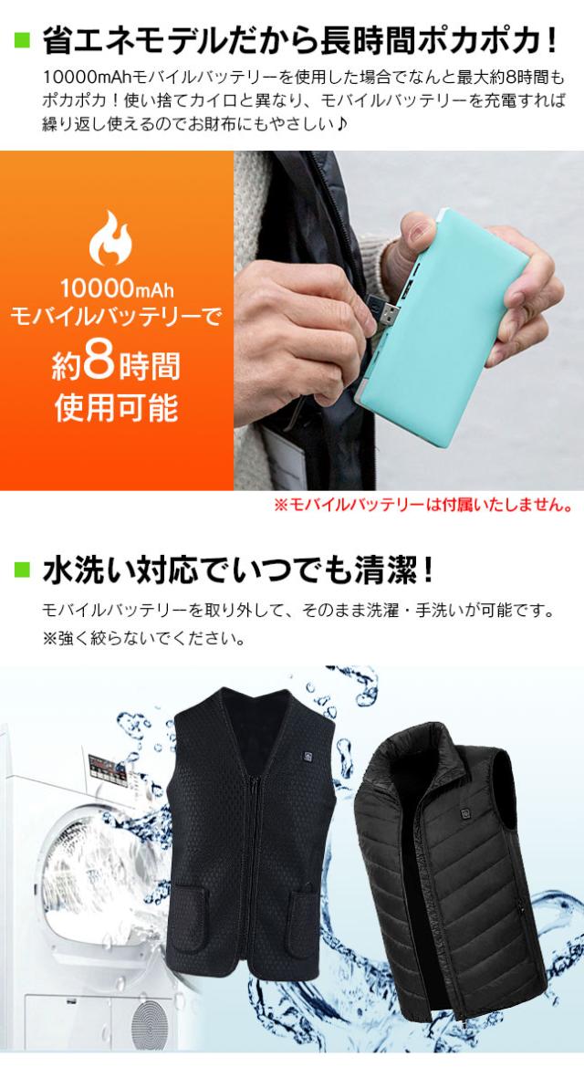 電熱,ヒートベスト,USB,あったかグッズ,防寒対策,ポータブル,加熱式,ジャケット,男女兼用,洗える,洗濯,軽量,インナー,アウター,温かい