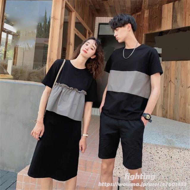 カップル 服 ペアルック レディース ワンピース メンズ Tシャツ ハーフパンツ 夏新作 可愛い 商い カジュアル 韓国服 夫婦揃い