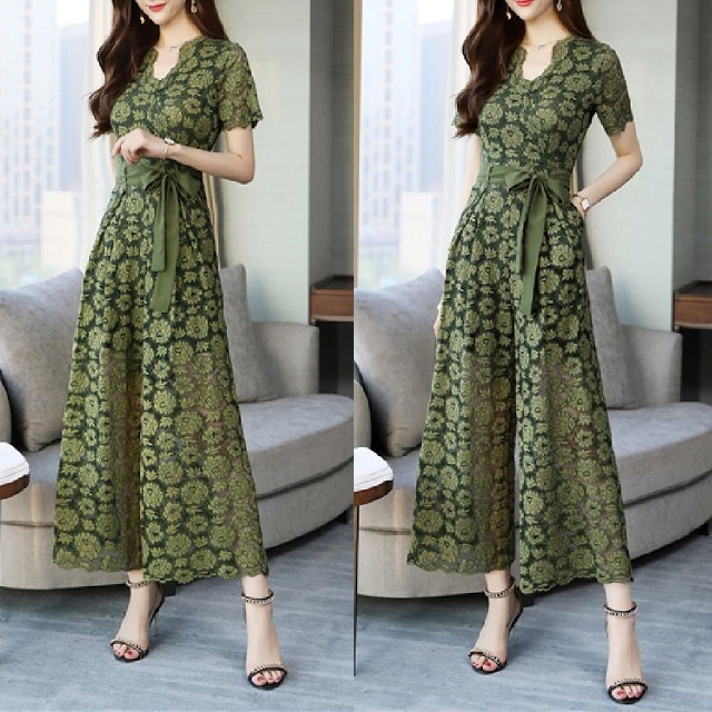 ノースリーブ シースルーレースドレス オールインワン お出掛け 旅行