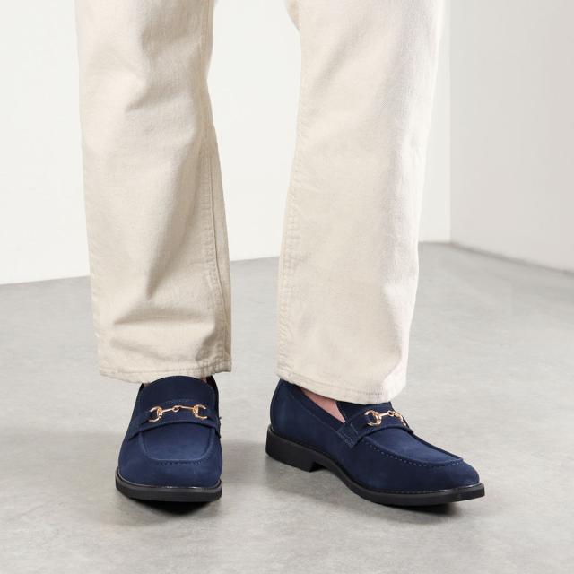 ビットローファー メンズ 本革  スエード Uチップモカ 3E 歩きやすい 2.5cmヒール カジュアル No.6358 25.0cm〜27.0cm 黒 デデス