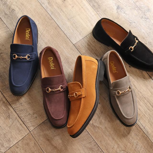 ビットローファー メンズ 本革  スエード Uチップモカ 3E 歩きやすい 2.5cmヒール カジュアル No.6358 25.0cm〜27.0cm 黒 デデス