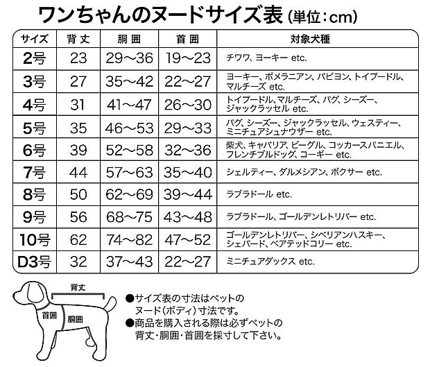 チャリティサイズ表