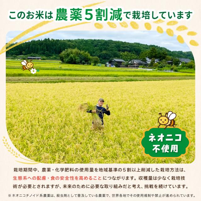 このお米は農薬5割減で栽培しています　ネオニコ不使用