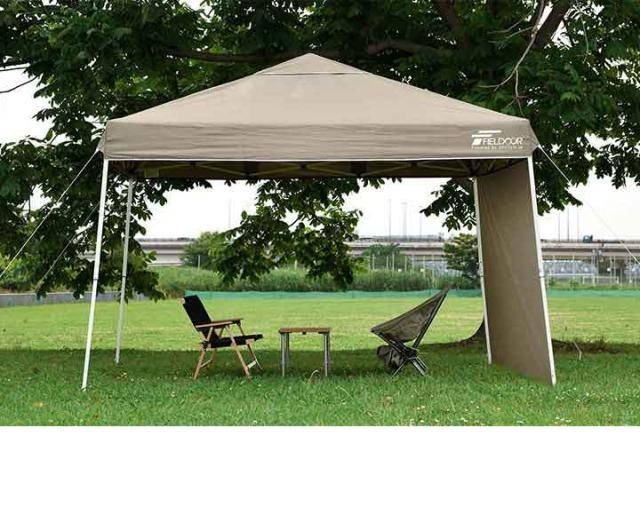 タープテント 3m スチール 難燃 T/C ポリコットン サイドシート1枚付 横幕セット 撥水 防カビ テント タープ 300 3.0m ワンタッチ ワンタッチテント ワンタッチタープ ワンタッチタープテント TC アウトドア キャンプ FIELDOOR 1年保証 送料無料