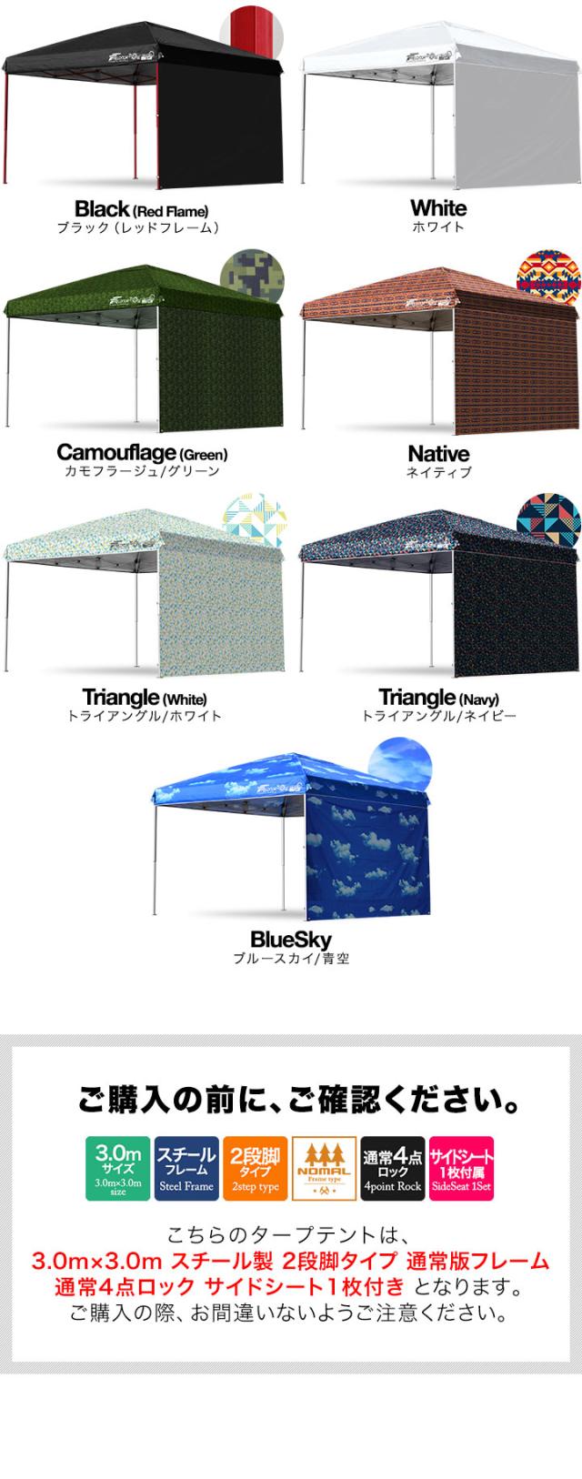 タープテント 3m シート付 スチール テント タープ サイドシート1枚