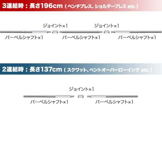 バーベルシャフト バーベル 3分割 長さ196cm ダンベルプレート用