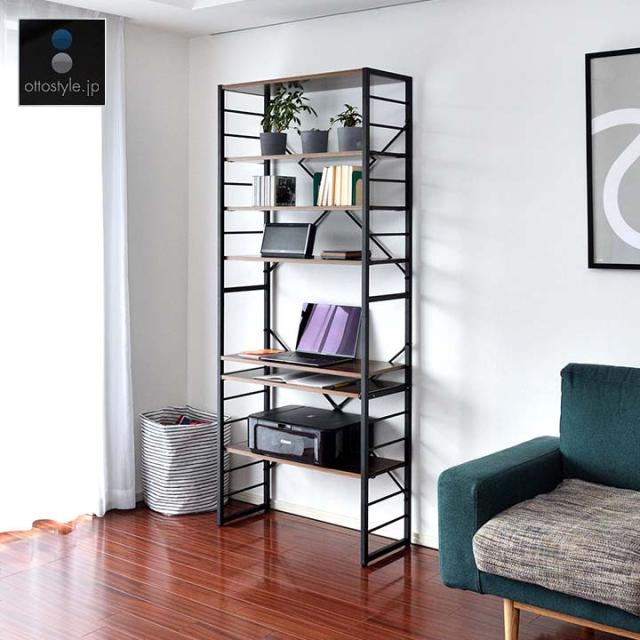 パソコンデスク 幅75cm スリム ハイタイプ 収納ラック付き 棚