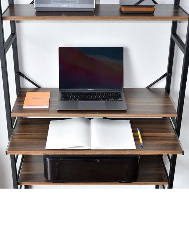 パソコンデスク 幅75cm スリム ハイタイプ 収納ラック付き 棚