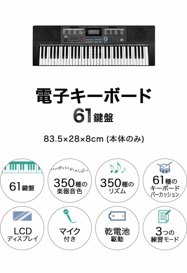 RiZKiZ 電子キーボード 61鍵盤 選べるスタンド/チェア/カバー