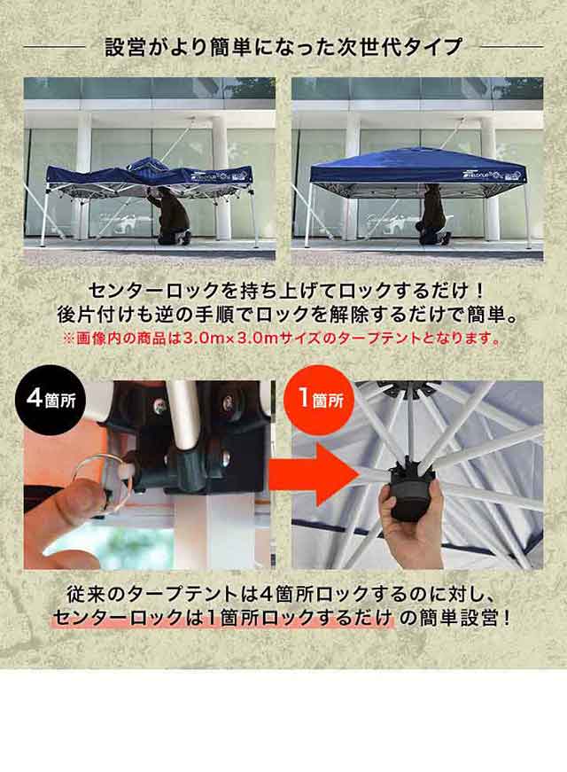 ワンタッチ組立　ターフテント タープテント 2m ワンタッチ 設営 スチール 丈夫 簡単 センター