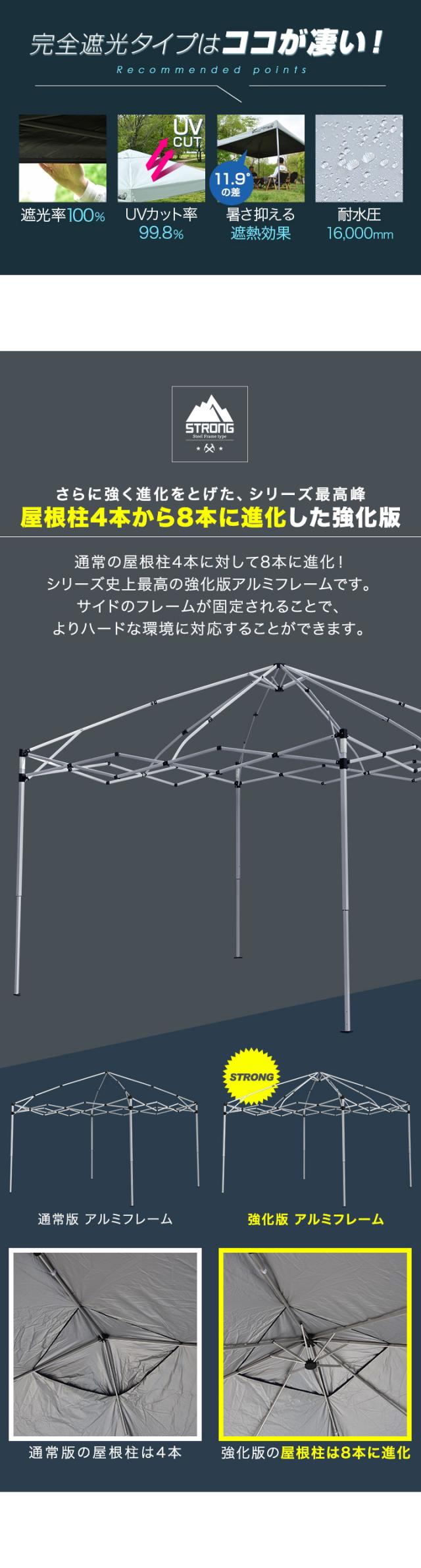 FIELDOOR ワンタッチタープテント 2m×2m 軽量アルミ/強化フレーム 遮光/遮熱/UVカット テント タープ 200 2.0m 大型 簡単 日よけ ワンタッチタープ 簡易テント イベント BBQ アウトドア キャンプ 1年保証 送料無料