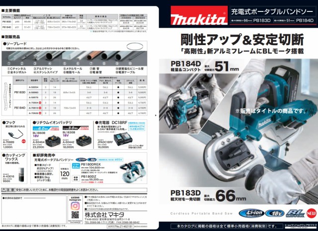 マキタ) 充電式ポータブルバンドソー PB184DZ 本体のみ 最大切断能力