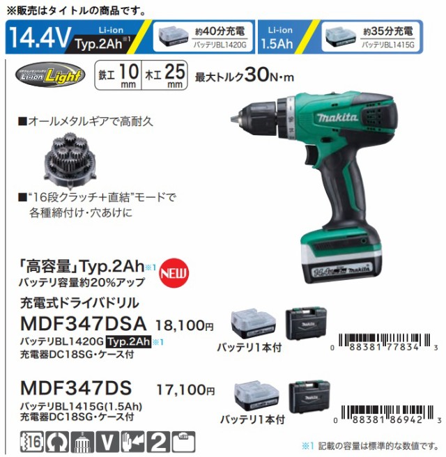 ☆比較的綺麗☆makita マキタ 14.4V充電式ドライバドリル HP470D バッテリ2個(3.0Ah) 充電器1個 DC18RA 60320