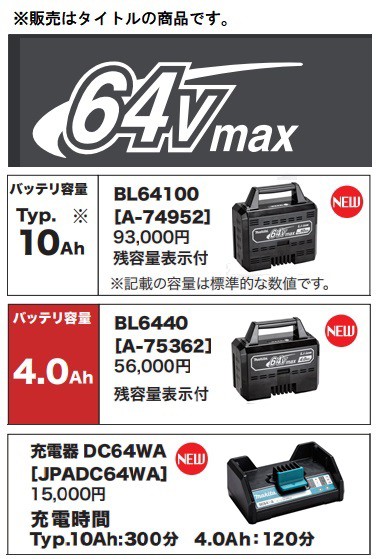 純正品 (マキタ) 64Vmaxリチウムイオンバッテリー BL6440 残容量表示付