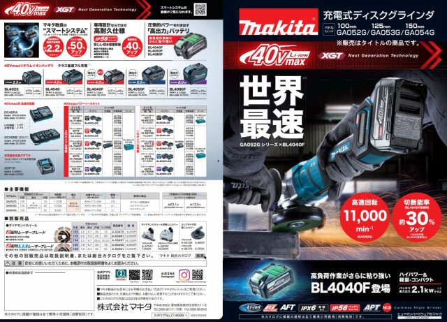 マキタ 40Vmax 125mm 充電式ディスクグラインダ GA053GZ（本体のみ