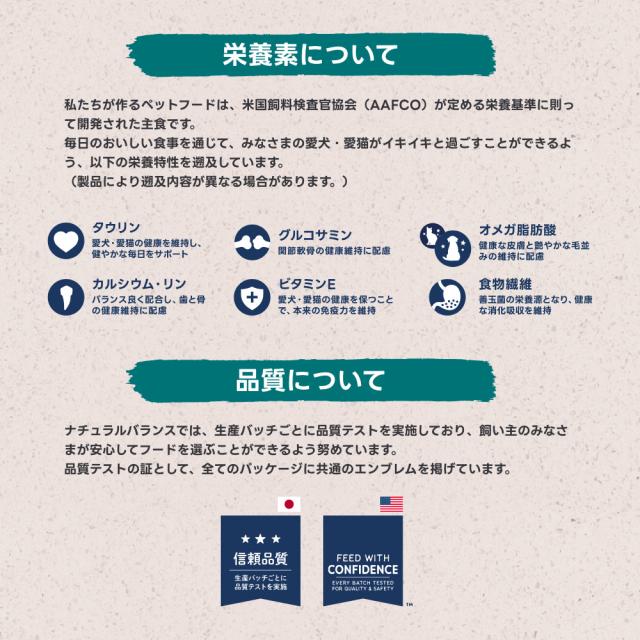 栄養素について　品質について