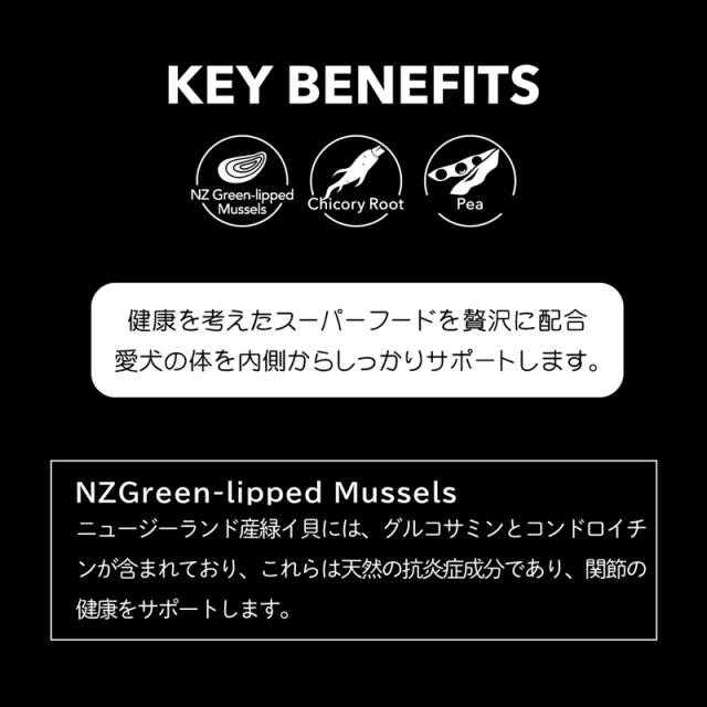 健康を考えたスーパーフードを贅沢に配合。愛犬の体を内側からしっかりサポート。