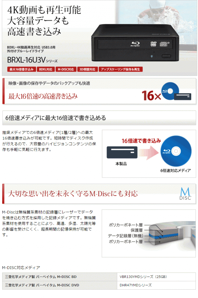 スマートスクラブス BUFFALO 16倍速書き込み BDXL対応 USB3.0用 外付ブルーレイドライブ BRXL-16U3V 