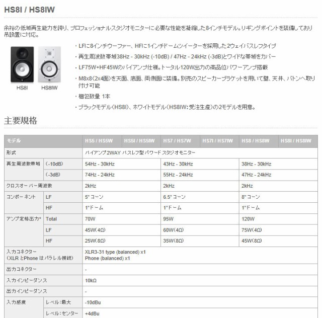 マーケット　(ホワイト）の通販はau　W　HS8I　パワードスタジオモニター　YAMAHA/ヤマハ　マーケット－通販サイト　au　PAY　ムラウチドットコム　PAY