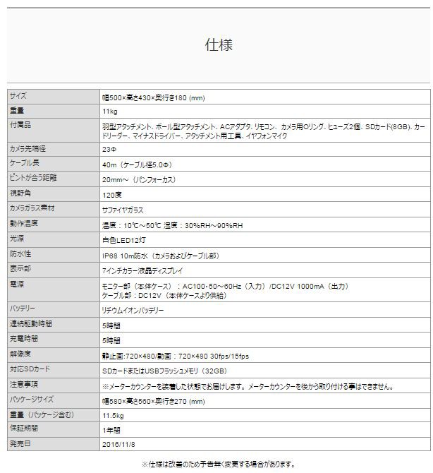まとめ買い特価 サンコー 配管用内視鏡スコープpremier40Mメーターカウンター付き CARPSCA41