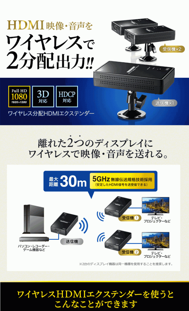 売れ筋がひクリスマスプレゼント！ サンワサプライ ワイヤレス分配HDMI