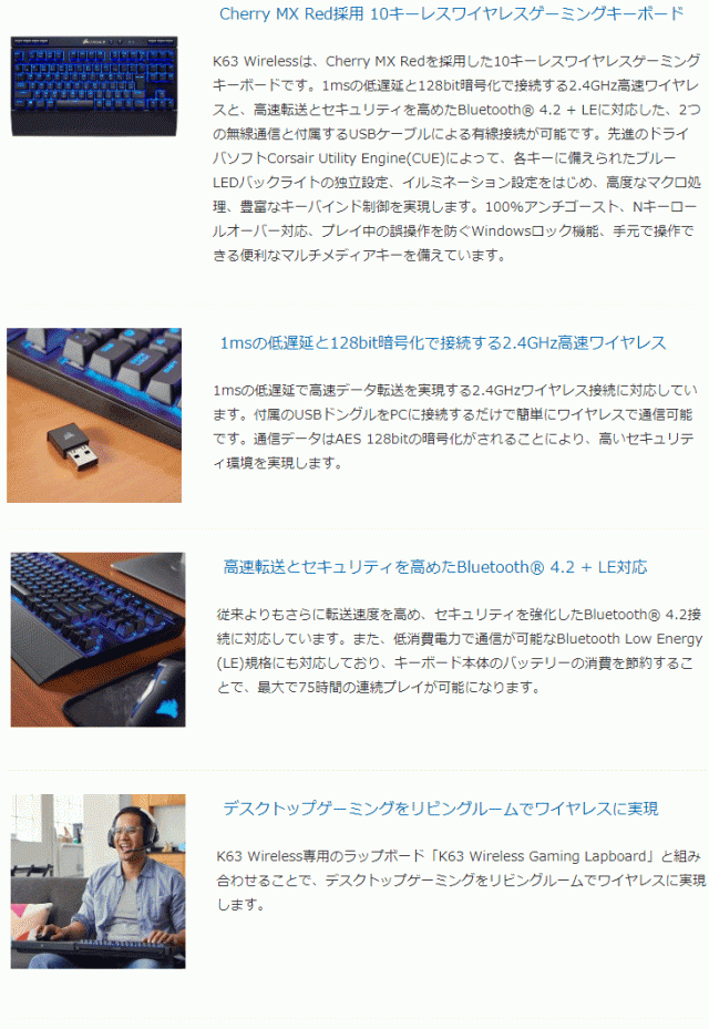 全ての Corsair コルセア Cherry Mx Red採用 10キーレスワイヤレスゲーミングキーボード K63 Wireless Ch Jp 爆安プライス Www Endocenter Com Ua