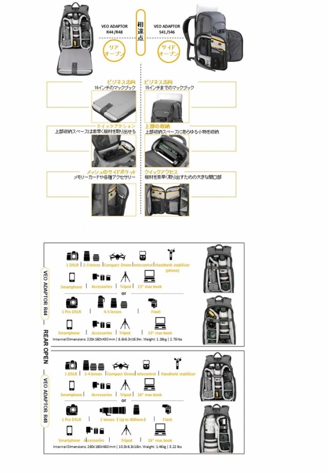 VANGUARD バンガード VEO ADAPTOR S41 GY(グレー) バックパック サイド