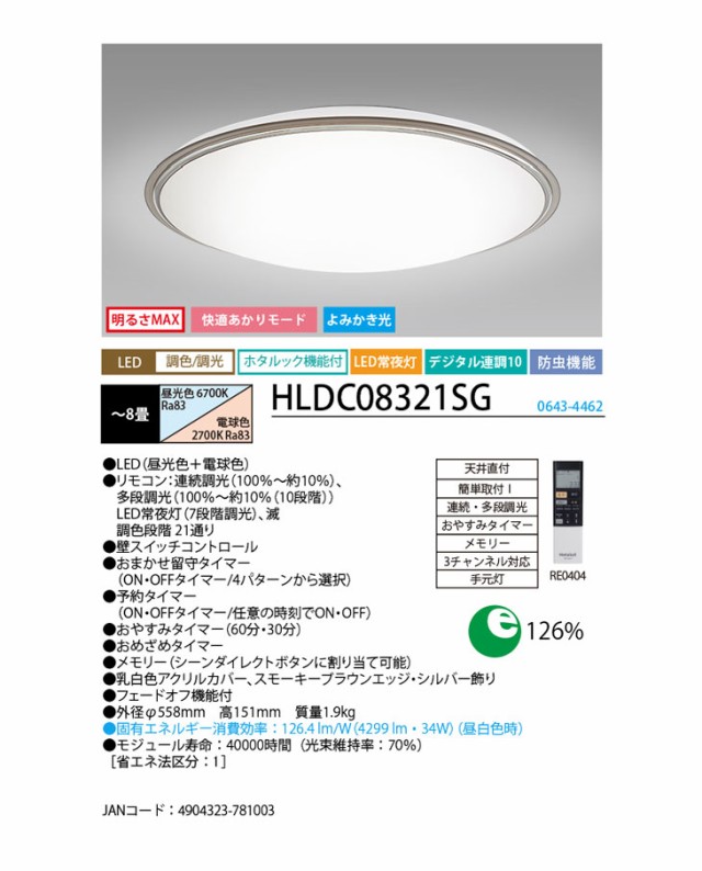 Hotalux ホタルクス HLDC08321SG LEDシーリングライト※リモコン付