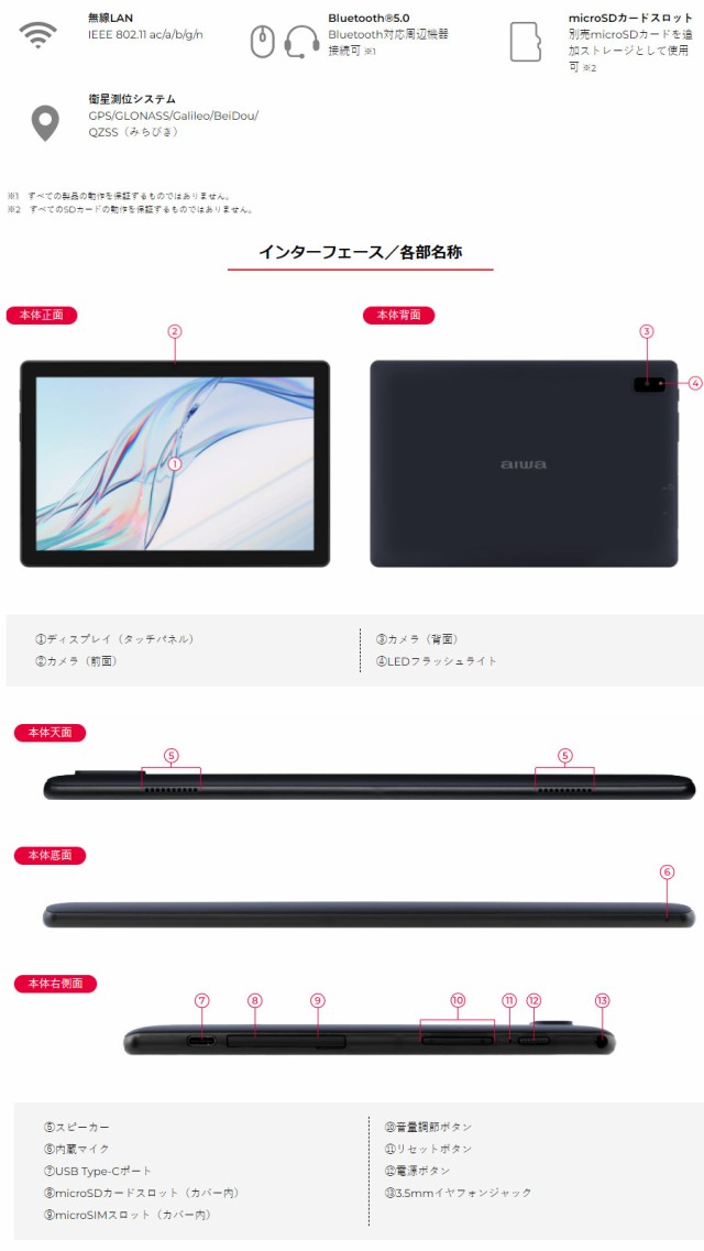 aiwaデジタル  LTE対応10.1インチSIMフリータブレットPC aiwa tab Android 3GBメモリ 32GBeMMC JA3-TBA1005