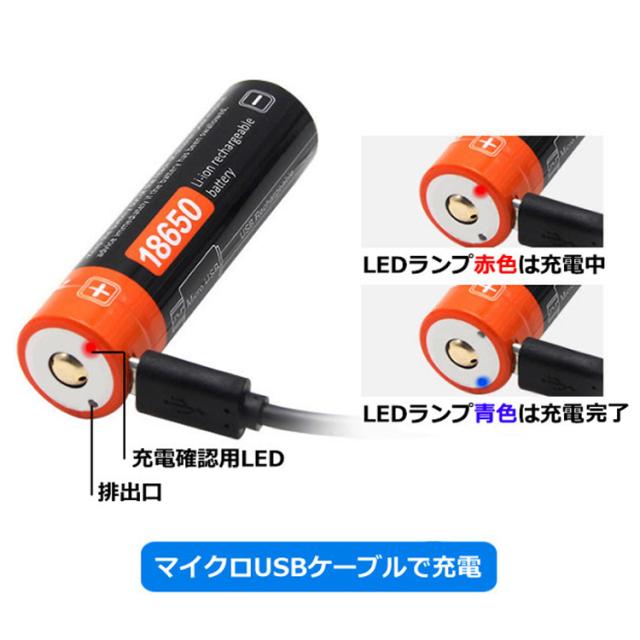マイクロUSBポート付き18650リチウムイオン電池