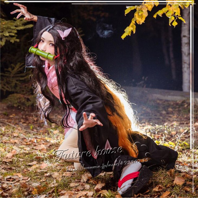 鬼滅の刃 風 竈門禰豆子 コスプレ衣装 ウィッグ cos靴 cosplay ハロウィン仮装 変装 男女兼用 コスチューム パーティーグッズ