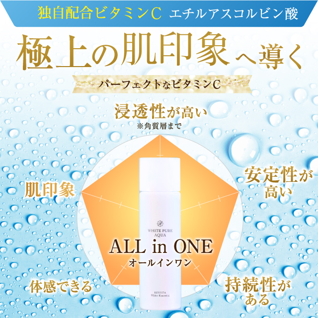オールインワン、潤い、ダメージケア、即効性、体感、持続、安定性、浸透性、角質まで浸透、化粧水