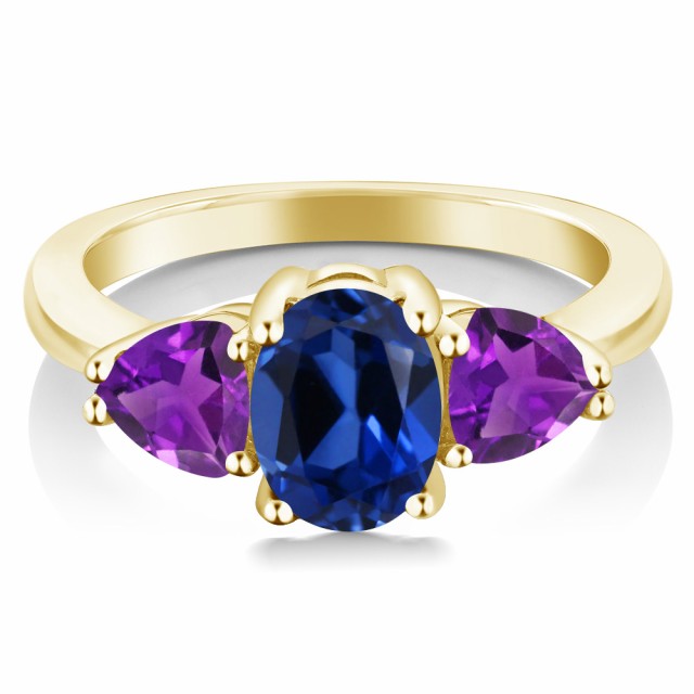 正規品得価 指輪 3連 大粒 スリーストーの通販はau PAY マーケット - Gem Stone King ジュエリー専門 リング レディース 2.4カラット 合成サファイア 天然 アメジスト シルバー925 イエローゴールドコーティング 豊富な