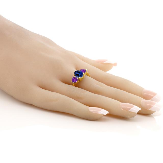 正規品得価 指輪 3連 大粒 スリーストーの通販はau PAY マーケット - Gem Stone King ジュエリー専門 リング レディース 2.4カラット 合成サファイア 天然 アメジスト シルバー925 イエローゴールドコーティング 豊富な