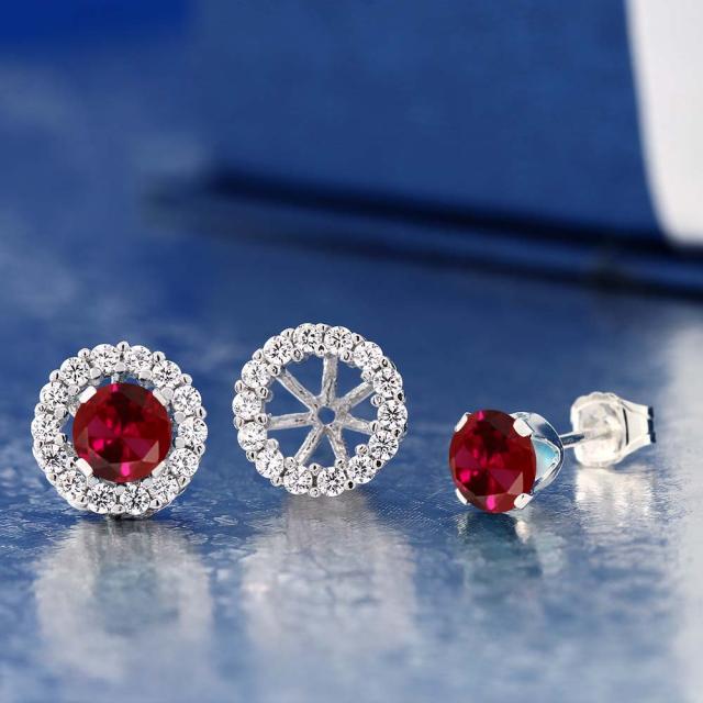 ャッチ┣ ピアス 金属アレルギー対応の通販はau PAY マーケット - Gem Stone King ジュエリー専門店|商品ロットナンバー:375244655 レディース 1.59カラット 合成ルビー シルバー925 ヘイロー ジャケット わりぬいて