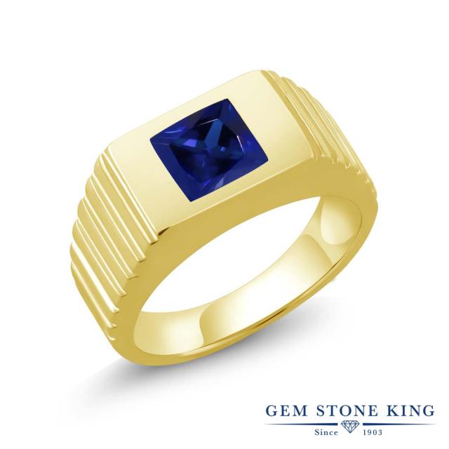 アレルギーⅥ 指輪 ごつめ 太め 太い ソの通販はau PAY マーケット - Gem Stone King ジュエリー専門 リング レディース 1.91カラット 合成サファイア シルバー925 イエローゴールドコーティング 四角い 一粒 大粒 §ヤマト