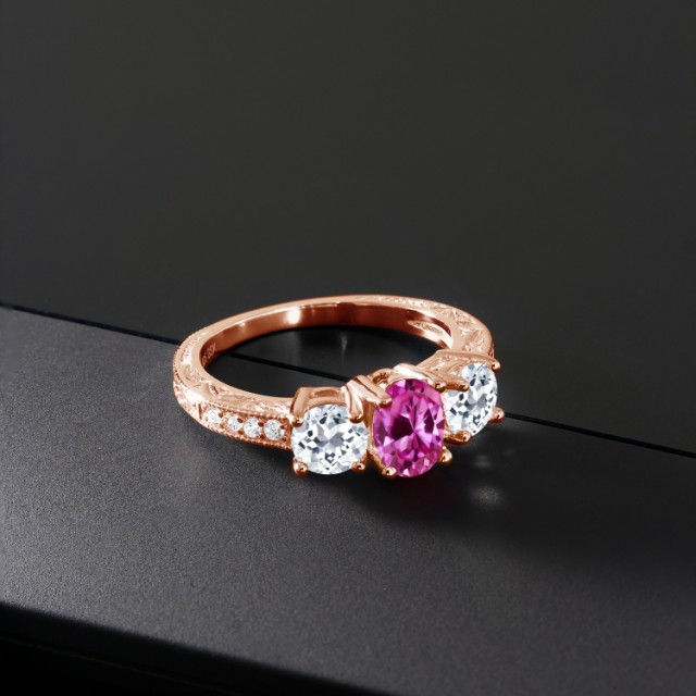 セール即納 指輪 リーフ 細工 派の通販はau PAY マーケット - Gem Stone King ジュエリー専門 リング レディース 2.02カラット 合成ピンクサファイア 天然 トパーズ シルバー925 ピンクゴールドコーティング 3連 お得新作