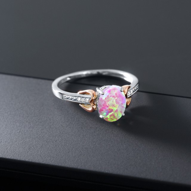 大得価新品 指輪 ピンクゴールド (K10) ハの通販はau PAY マーケット - Gem Stone King ジュエリー専門店 リング レディース 1.05カラット シミュレイテッド ピンクオパール 天然 ダイヤモンド シルバー925 &10金 30%OFF
