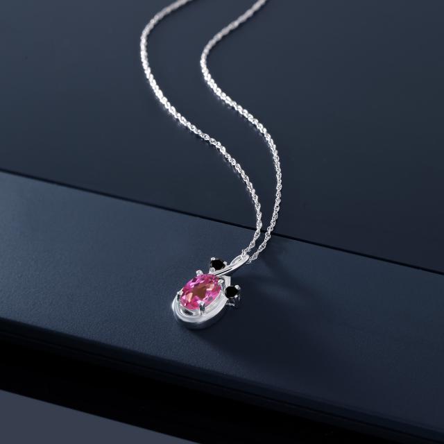 正規店 ネックレス 14金 ホワイトゴールド(の通販はau PAY マーケット - Gem Stone King ジュエリー専門 レディース 0.87カラット 天然 ミスティックトパーズ (ピンク) ペンダント 天然ブラックダイヤモンド 超激安国産