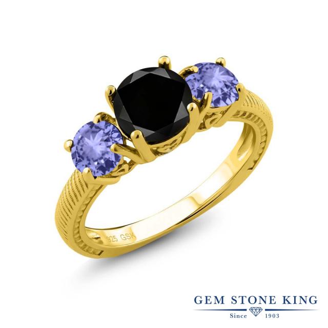 大得価国産 指輪 3連 アの通販はau PAY マーケット - Gem Stone King ジュエリー専門 リング レディース 2.27カラット 天然ブラックダイヤモンド 天然石 タンザナイト シルバー925 イエローゴールドコーティング NEW安い