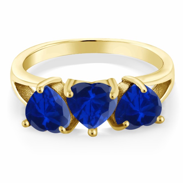 スリースト☝ 指輪 かわいい スリーストーン 金の通販はau PAY マーケット - Gem Stone King ジュエリー専門 リング レディース 2.4カラット 合成サファイア シルバー925 イエローゴールドコーティング ハート 3連 スリースト