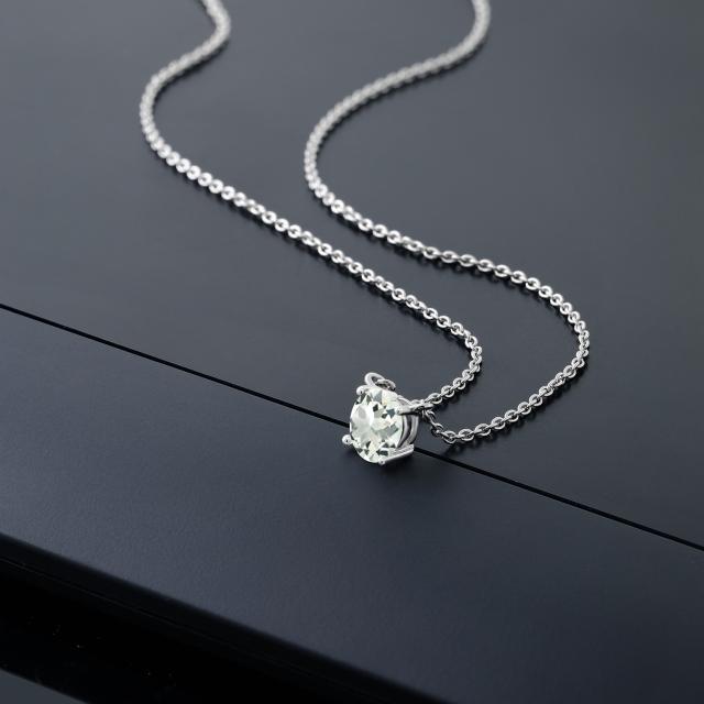 ネックレス レディース 1 1カラット 天然 プラジオライト グリーンアメジスト 10金 ホワイトゴールド K10 一粒 大粒 シンプル 天然石