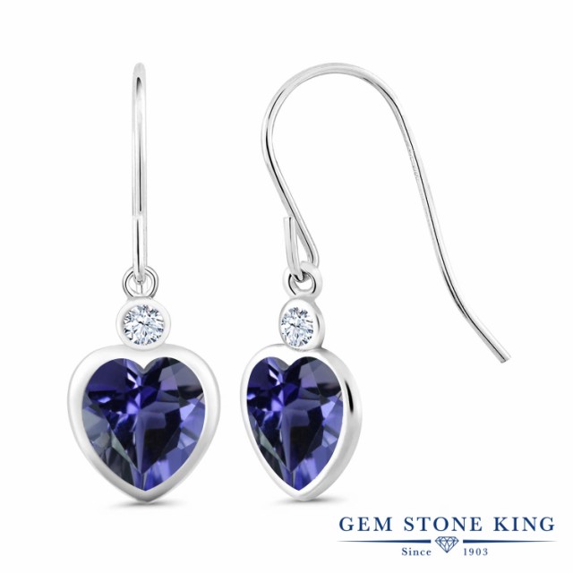 最大15%セット割 ピアス 大粒 シンプル かわいの通販はau PAY マーケット - Gem Stone King ジュエリー専門店 レディース 2.76カラット 天然 アイオライト (ブルー) 合成ホワイトサファイア シルバー925 ハート ベゼル HOT新品