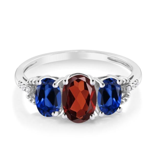 在庫あ新品 指輪 3連 スリーストーン 天の通販はau PAY マーケット - Gem Stone King ジュエリー専門店 リング レディース 2.09カラット 天然 ガーネット 合成サファイア ダイヤモンド 10金 ホワイトゴールド(K10) 豊富な100%新品