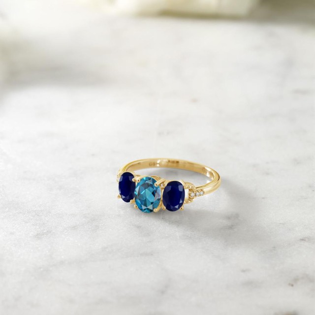リング 指輪 3連 大粒 スリの通販はau PAY マーケット - Gem Stone King ジュエリー専門店 リング レディース 2.12カラット 天然 ロンドンブルートパーズ サファイア ダイヤモンド 10金 イエローゴールド(K10) ↜ンビネーシ